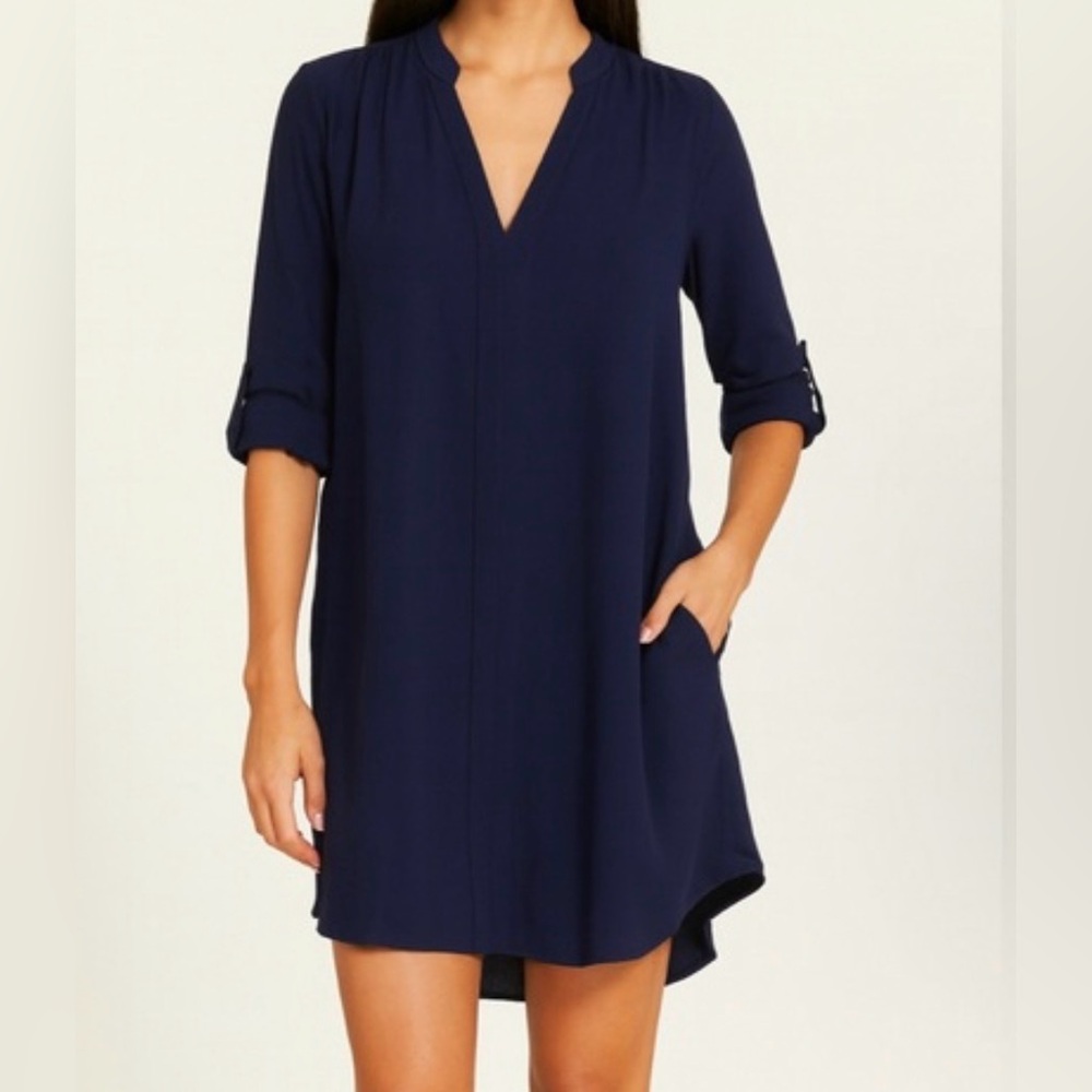 LUSH 3/4 length sleeve Novak Crepe Navy Blue Women's Shirt Dress